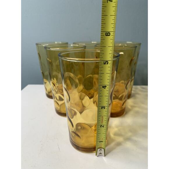 6 Hazel Atlas Amber El Dorado Optic Dot Coin Tumbler Juice Glasses MCM Vintage - Picture 4 of 11